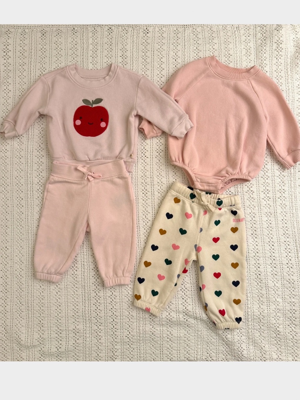 Pink Baby Girl Matching Fleece Outfits Sets Fall 6-12 Mo